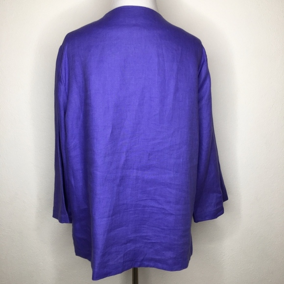 Talbots Medium Petite Linen V Neck Blouse Blue - Picture 6 of 8